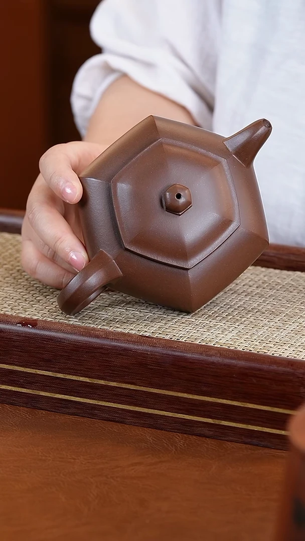 茶壶紫砂殷乾紫泥藏六方250cc