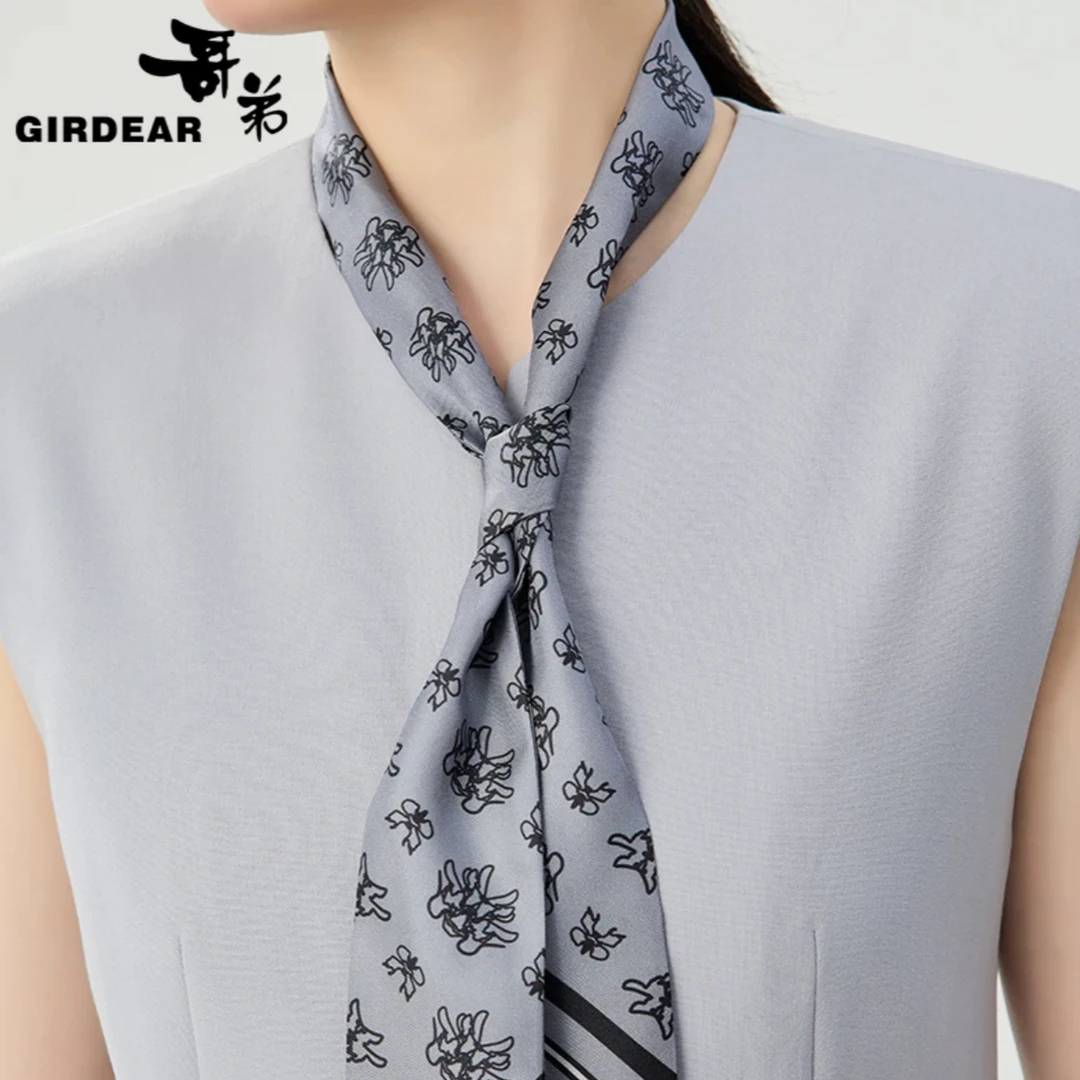 GIRDEAR/哥弟时尚经典日常百搭龙头印花细长桑蚕丝飘带丝巾180002