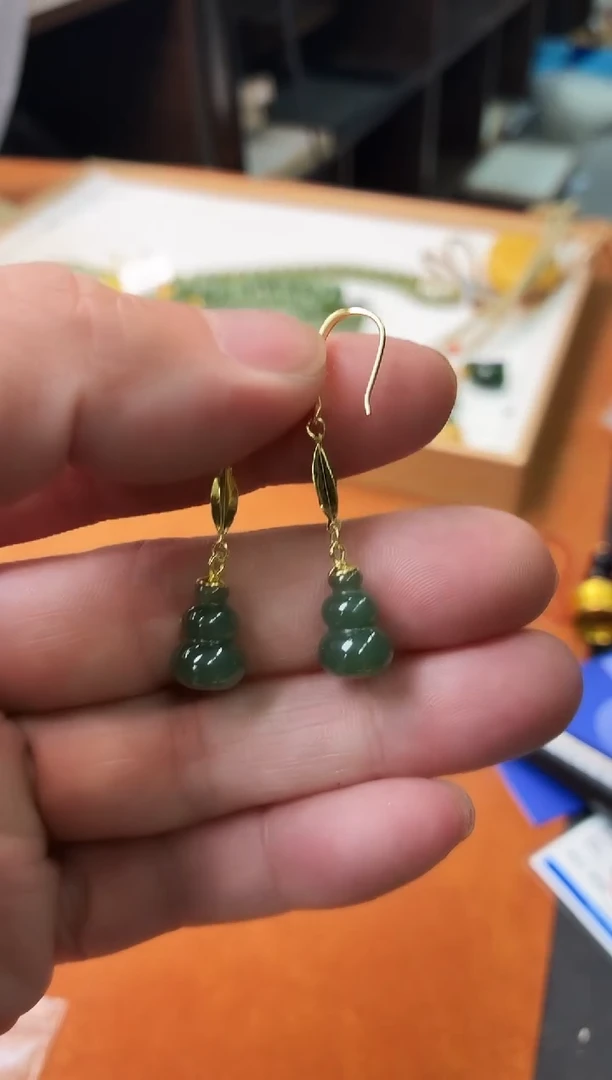 银S925镶嵌和田玉耳饰C97