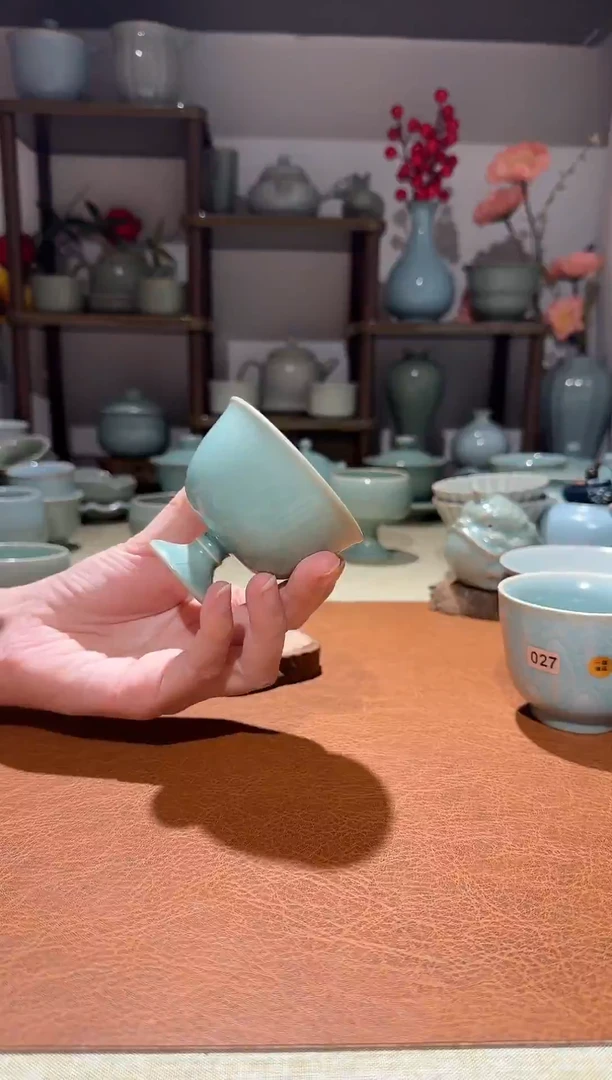 杯子瓷008全手玄纹高足杯 主人杯品茗杯酒杯 仿古釉刘条纹微瑕