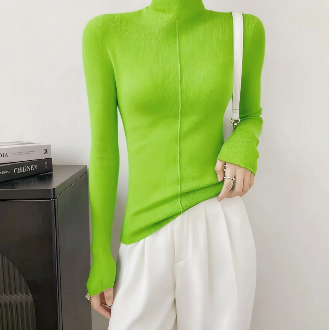 88002 祺欣家 中领韩版气质修身简约小众设计高级感针织打底衫