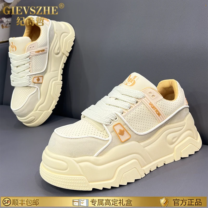 纪诗哲男鞋秋季新款低帮舒适休闲厚底增高韩版系带百搭网红鞋男