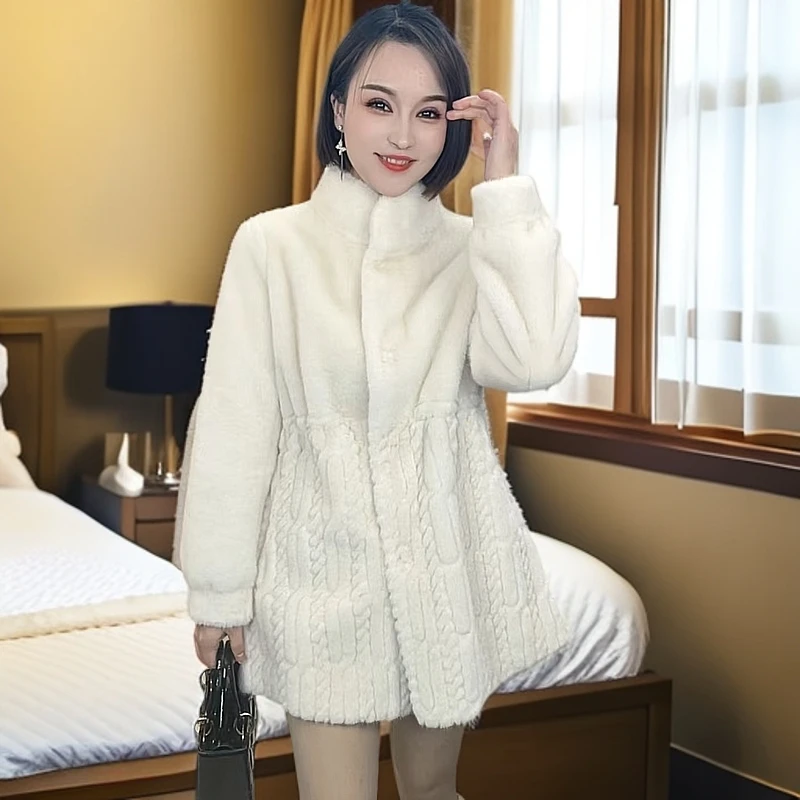 【淼姐专属】貂绒拼接压花纹皮皮毛一体外套时尚气质百搭设计师