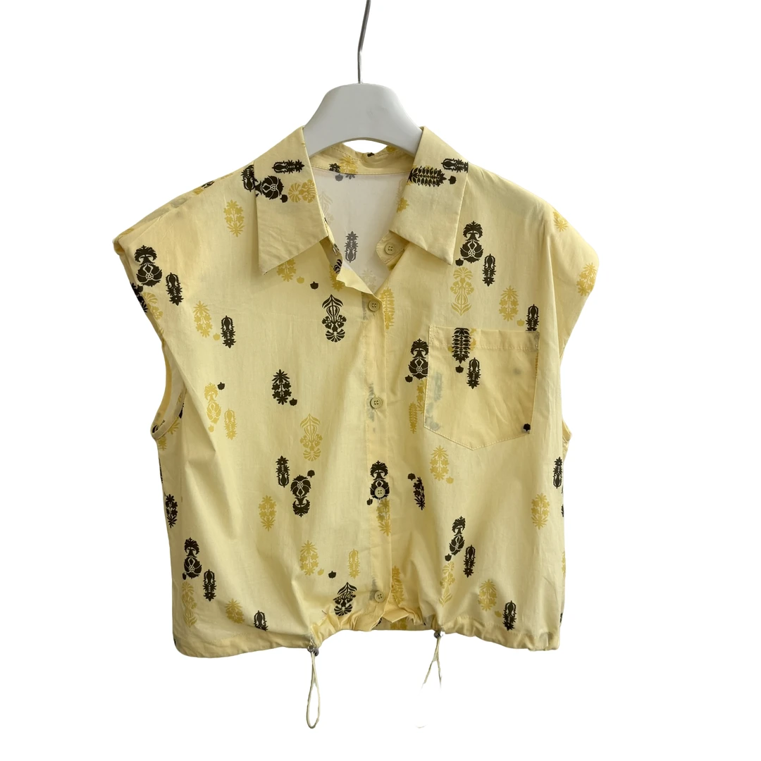 YZS088夏季印花休闲无袖翻领抽绳韩版纯欲慵懒风女装衣服洋气马夹