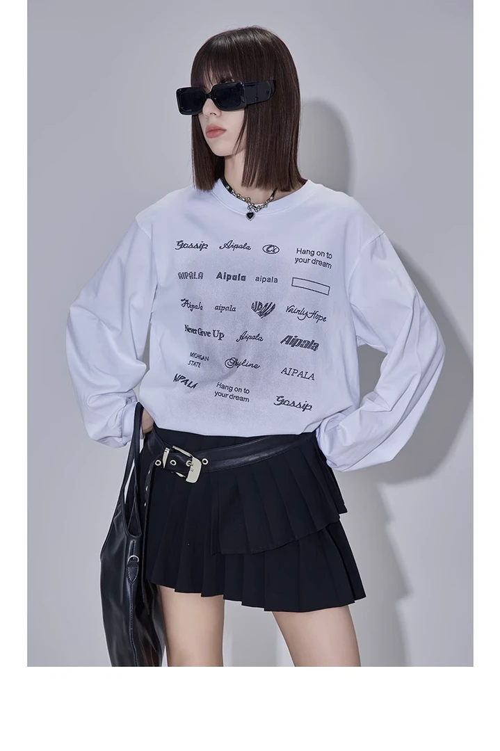 APL新品套头宽松烫钻长袖T恤卫衣1G0127