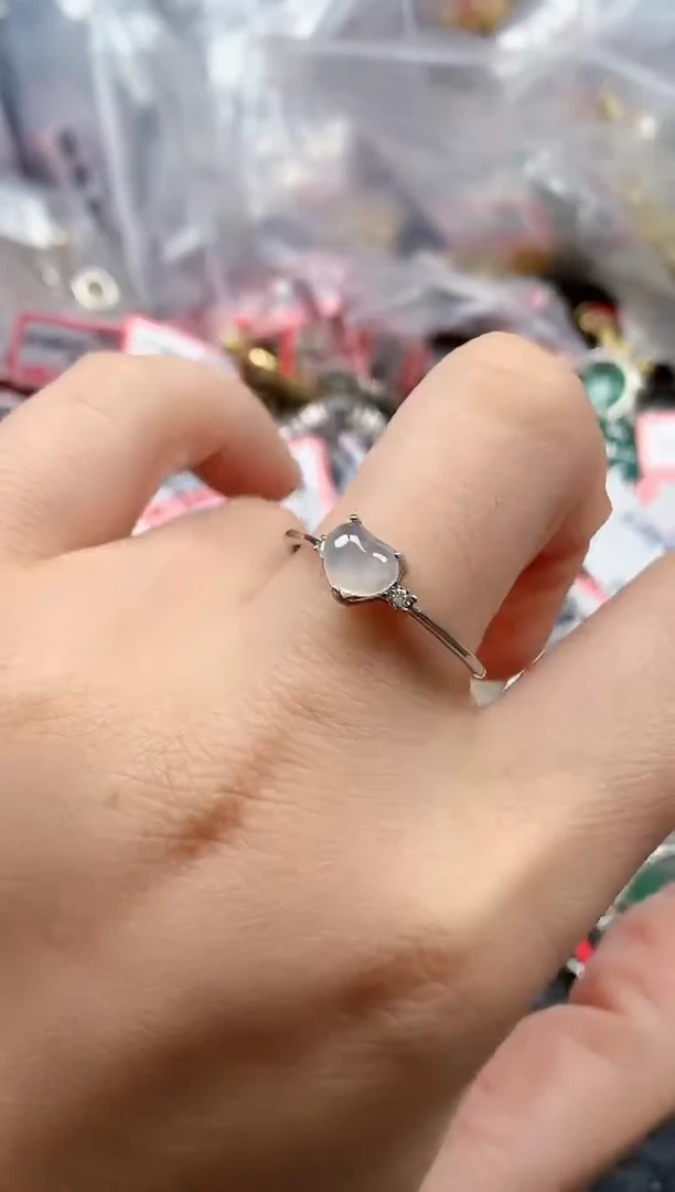 银S925镶嵌戒指翡翠天然A货缅甸翡翠