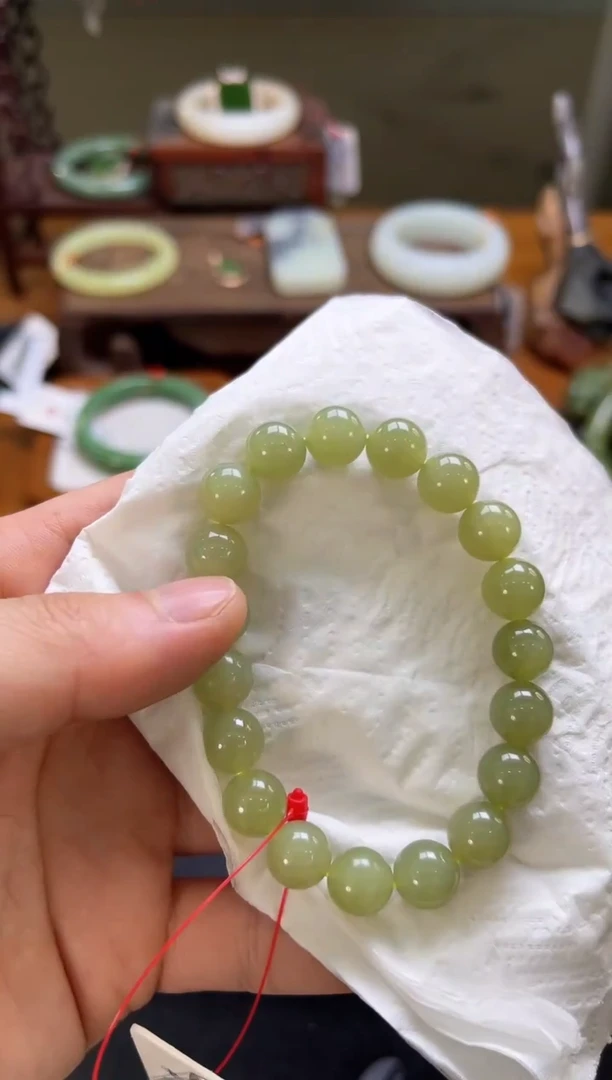 未镶嵌手串和田玉卡10若羌黄口 圆珠 多样性发一