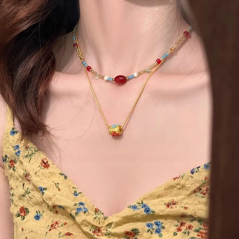 铜合金项链 波西米亚新中式叠戴项链女春天高级感气质轻奢锁骨链