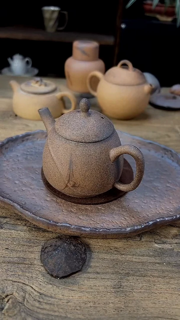 原矿粗陶老岩泥风竹壶 140cc