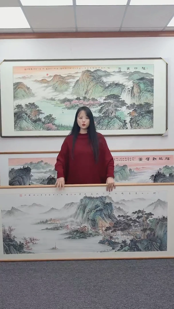 国画闲上山来看野水210*80手绘作品