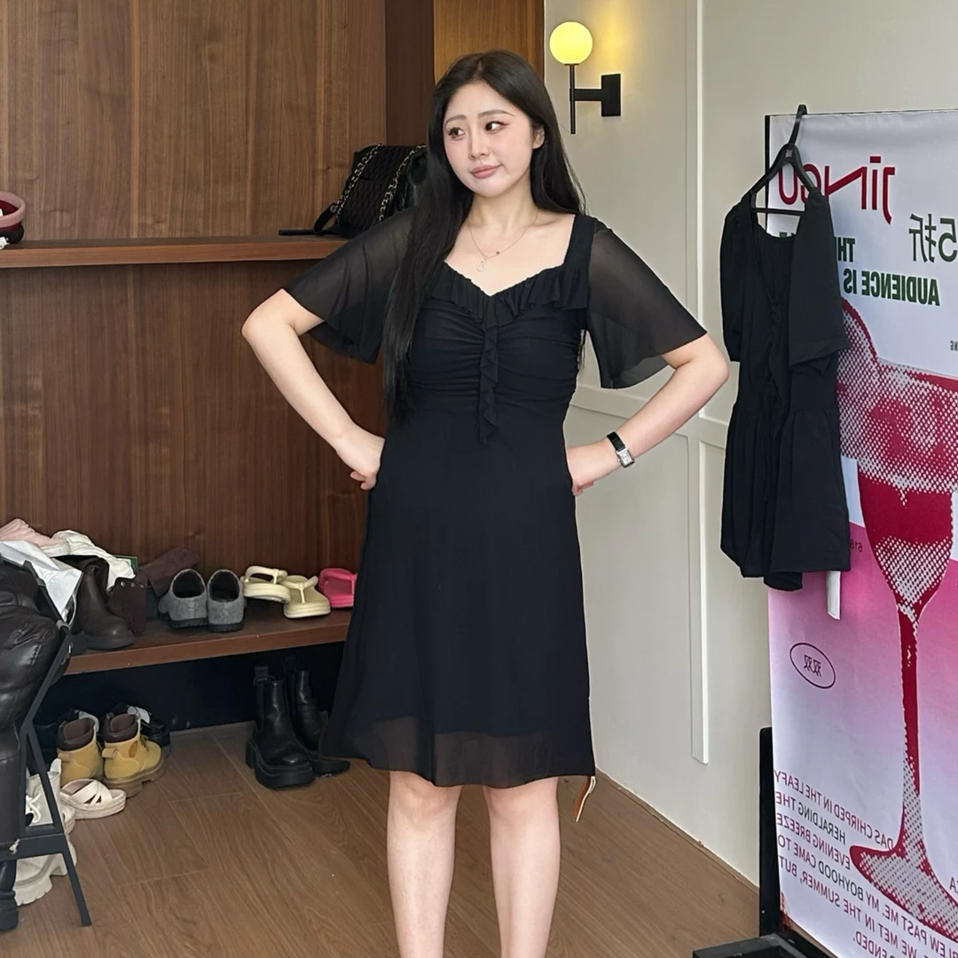 高级感名媛 黑色显瘦连衣裙时尚休闲气质法式