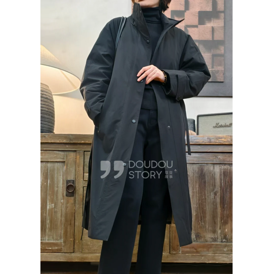 HALUNGLE/海伦格丽  25305  冬季长款立领单排扣腰带鹅绒服外套dy