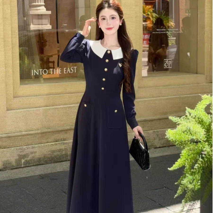 赫本风法式黑色连衣裙女秋季显瘦a字裙胖mm气质高级感长裙子1991