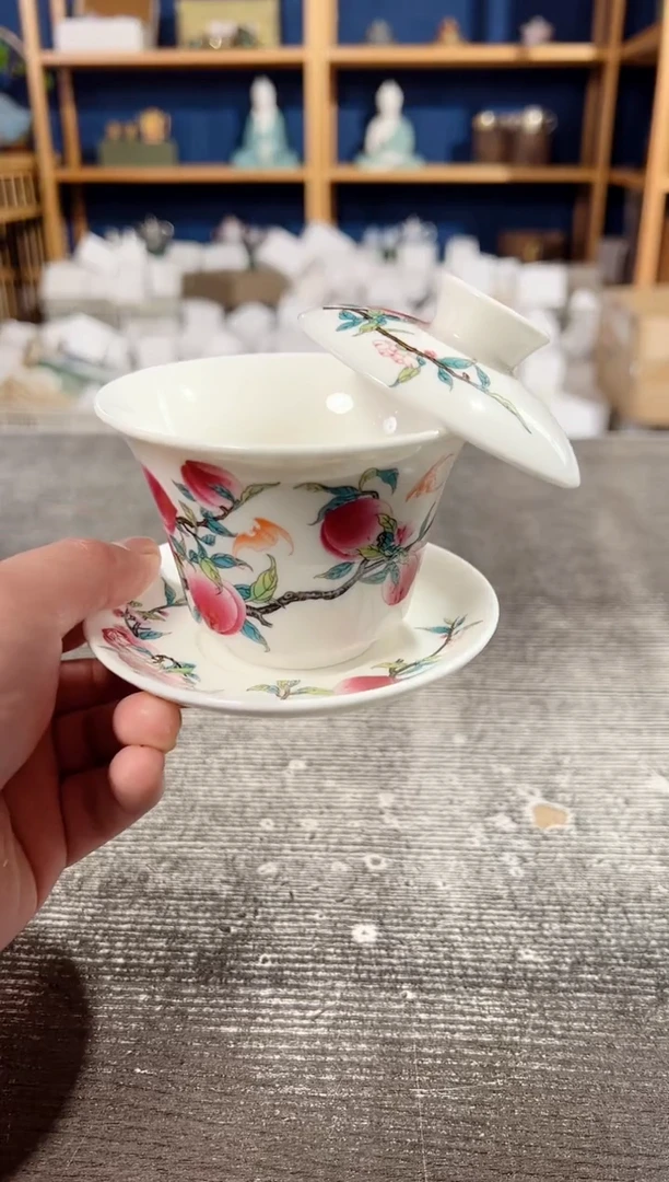 【闪购商品】其他羊脂玉瓷九桃悬停三才盖碗