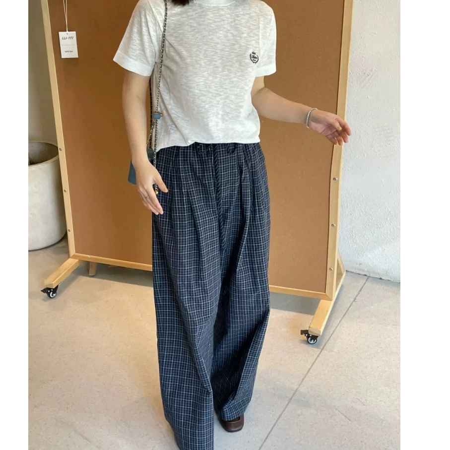 EZ25春夏新款格纹抽绳长裤休闲百搭