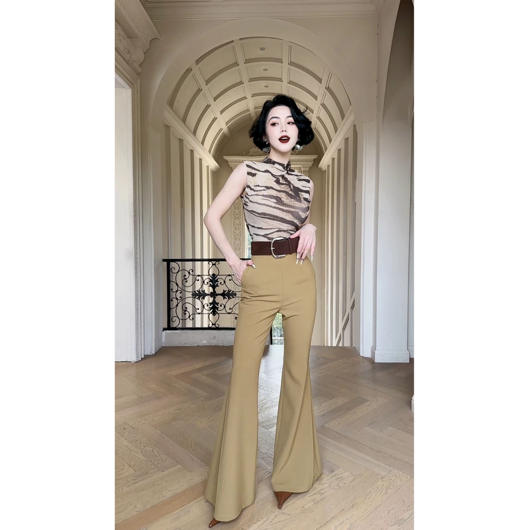 LYXJ【革棕马术场】高腰喇叭裤2025夏季新款收腰显瘦喇叭裤（带腰带）