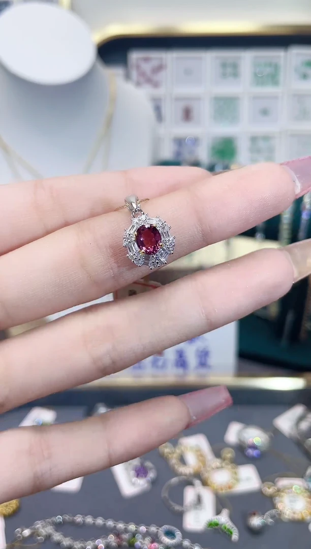 银S925镶嵌吊坠(不含链)石榴石天然宝石