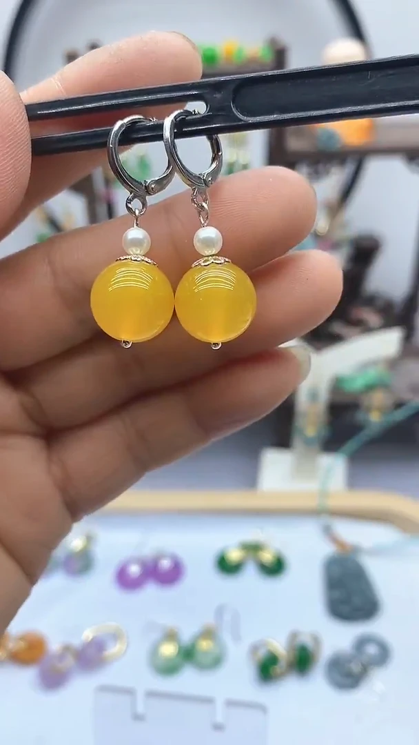 玛瑙/玉髓耳饰银S925镶嵌42