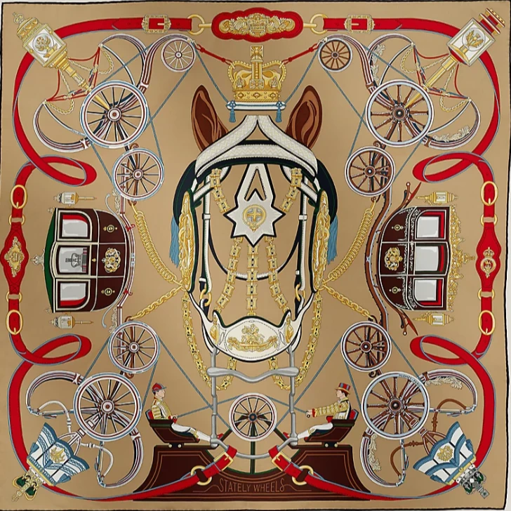 Hermes【国现 专柜5450】女士“尊贵之轮”丝巾 H004163S