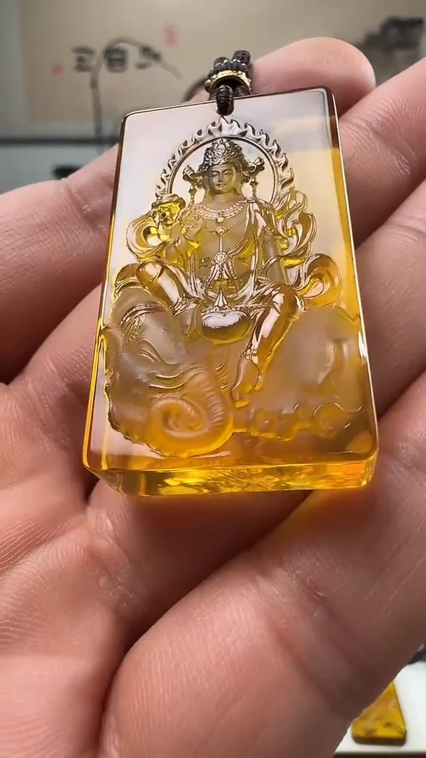 未镶嵌吊坠(不含链)琥珀普贤菩萨方牌吊坠