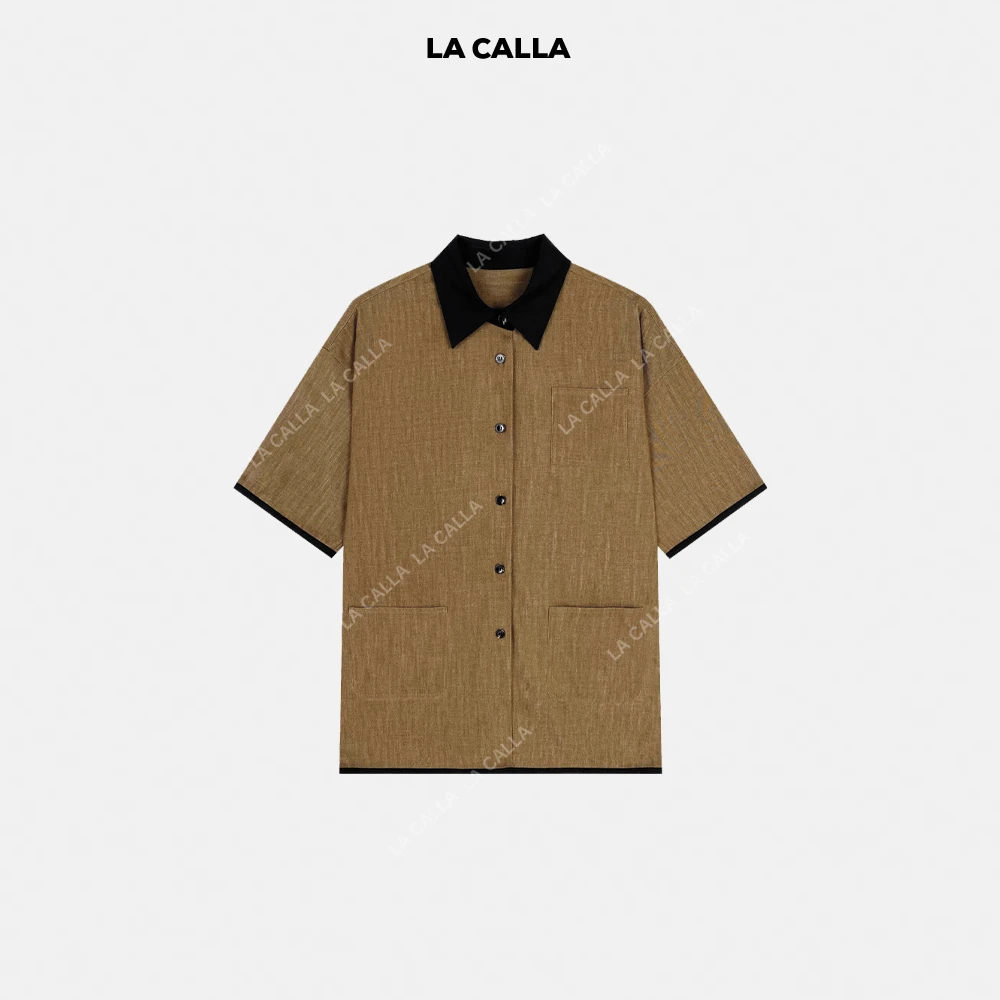 翻领衬衫夹克日系极简设计宽松短袖衬衫L51-1763