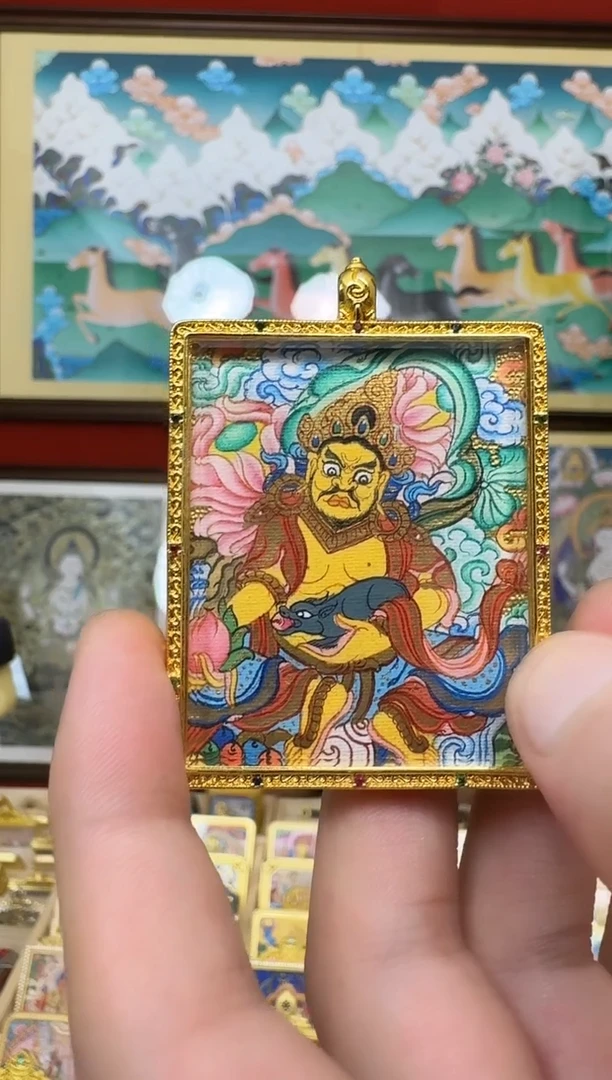 吊坠黄财神-热贡纯手绘唐卡吊坠