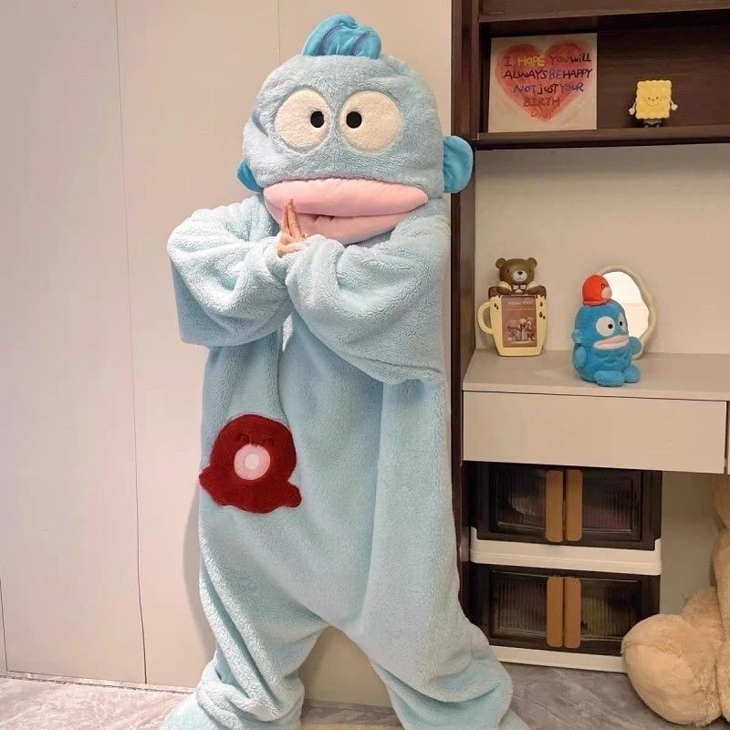 【丑鱼】冬季加绒加厚宽松长款卡通保暖抽象搞怪爆款丑鱼连体家居服