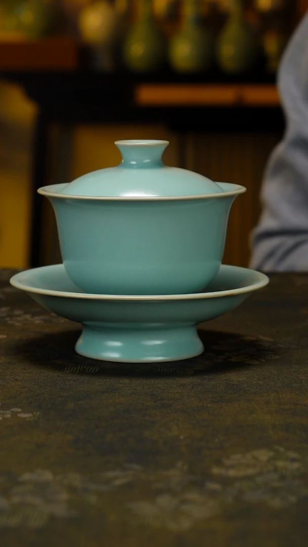 杯子瓷精品高足元宝三才盖碗