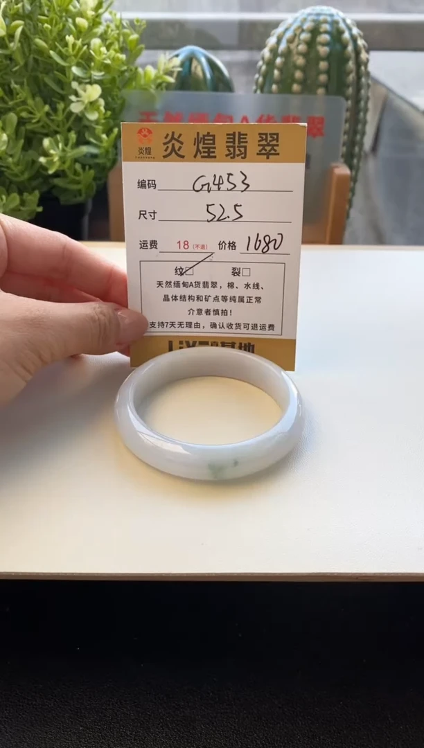 未镶嵌手镯翡翠圈口52.8编码g453