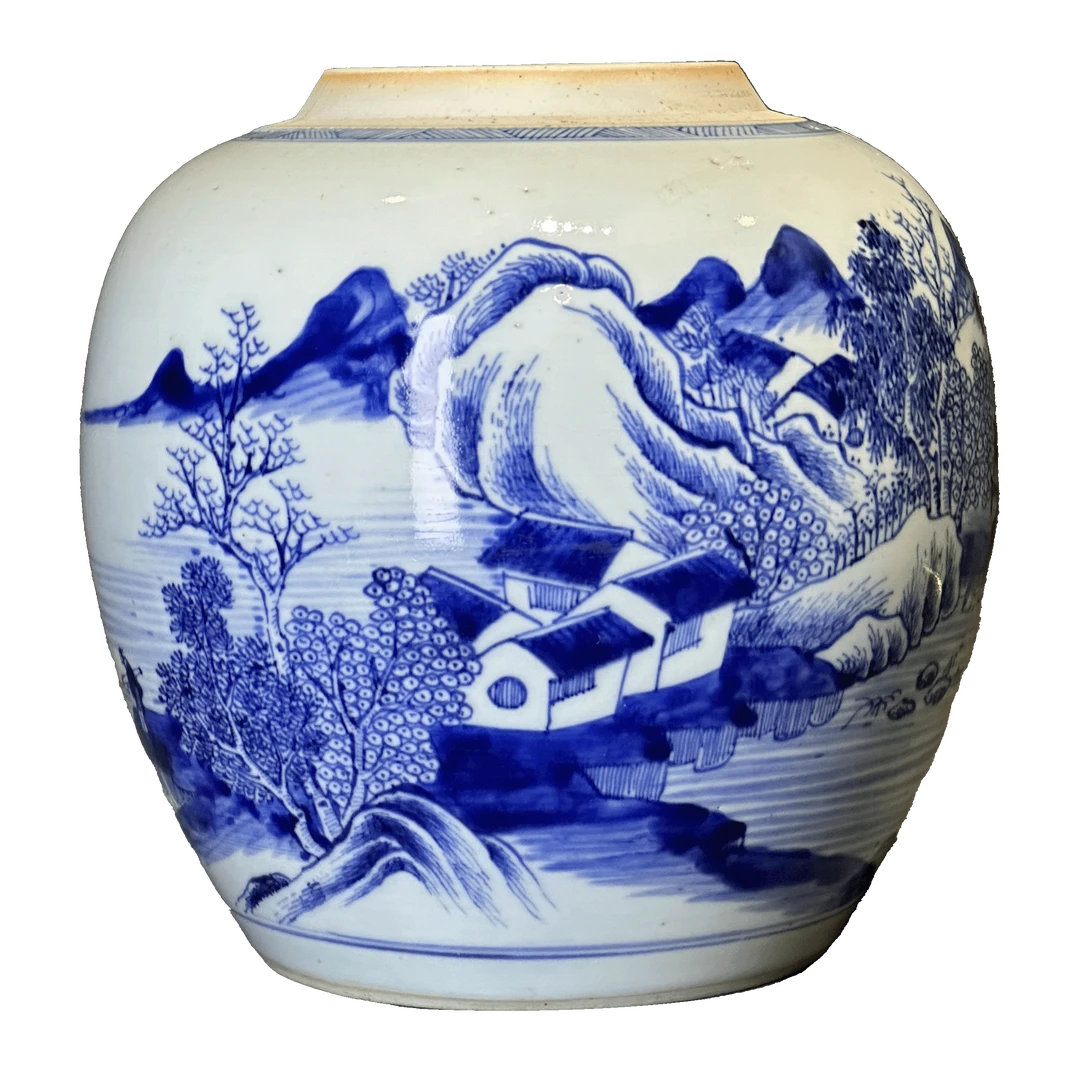 25021662y青花山水人物纹罐