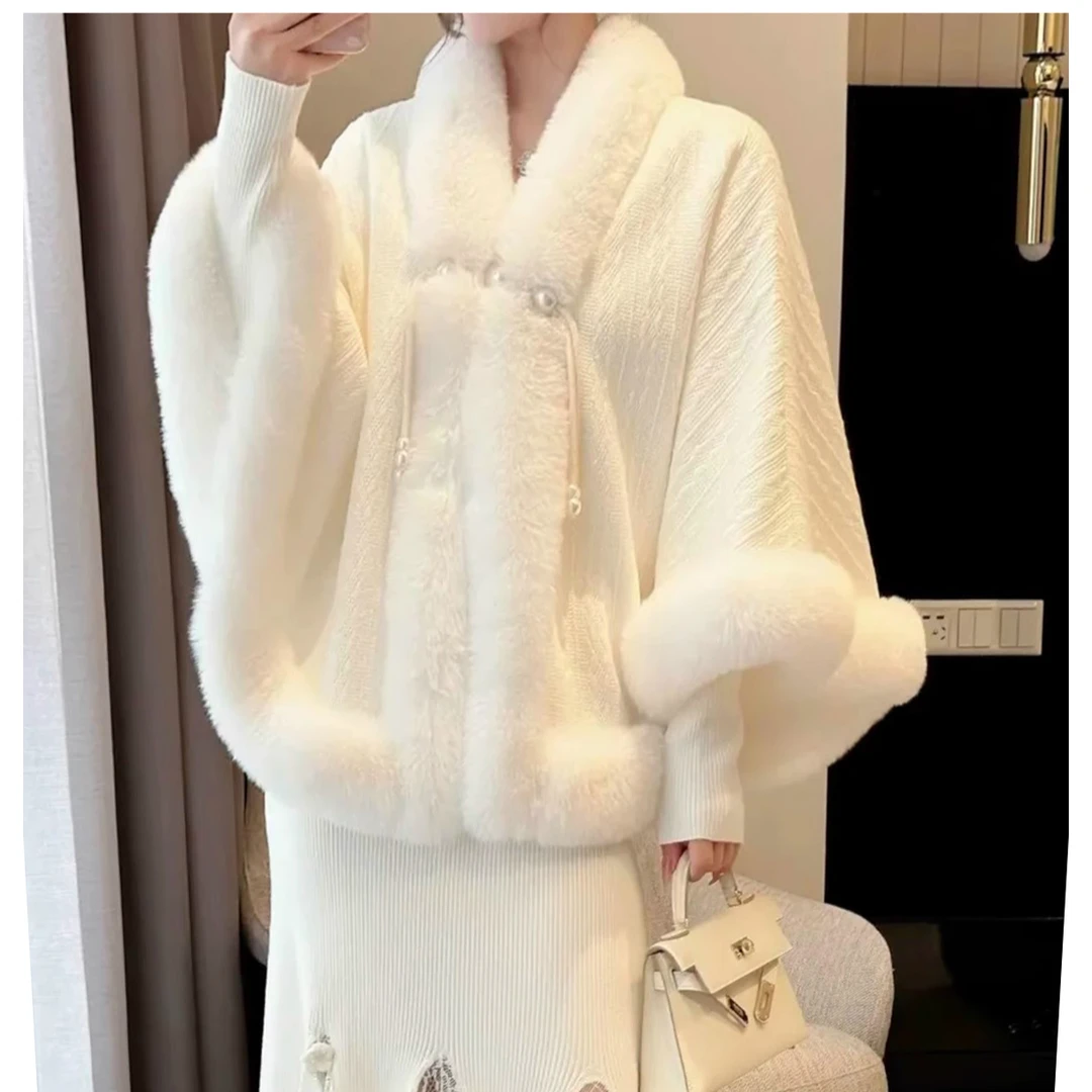 【月下兮-逸雪】民国风披肩白色毛绒配旗袍斗篷披肩秋冬婚保暖礼服