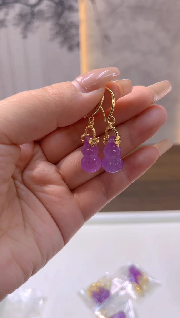 14K金镶嵌翡翠耳饰E543