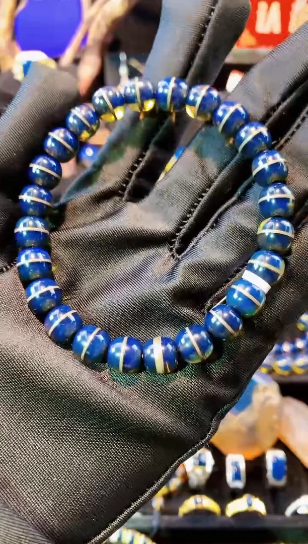 【闪购商品】琥珀珠宝奇石银S925镶嵌8mm一线天手串