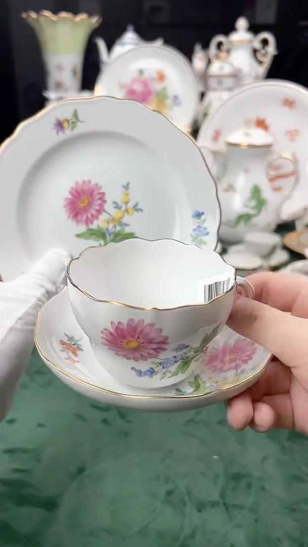 瓷片梅森二等花卉咖啡杯碟盘微磨