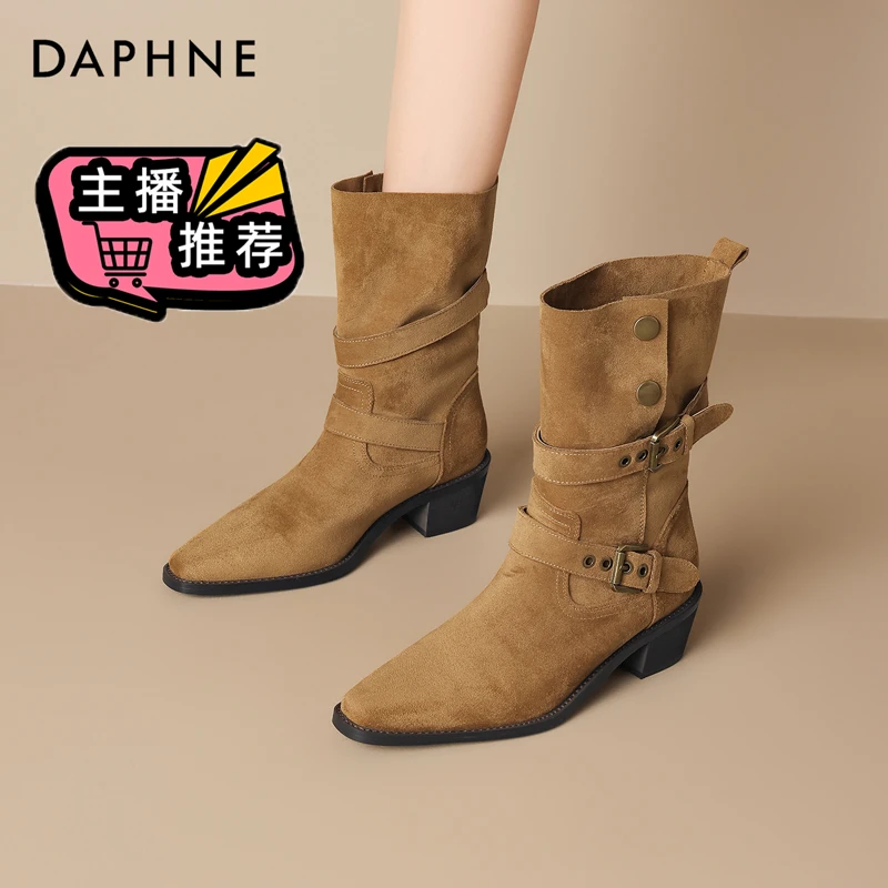 达芙妮短靴女款瘦瘦靴2025秋季新款复古美拉德尖头靴子西部时装靴
