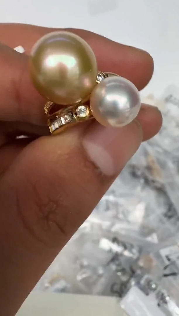 银S925镶嵌戒指海水珍珠戒指