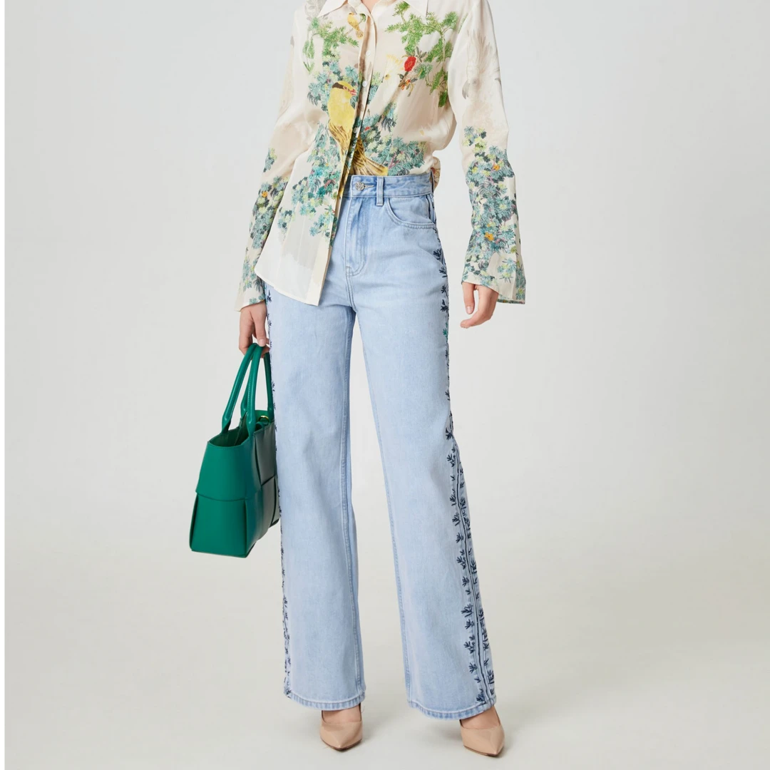 诗堤俪丝高腰时尚印花牛仔裤12163