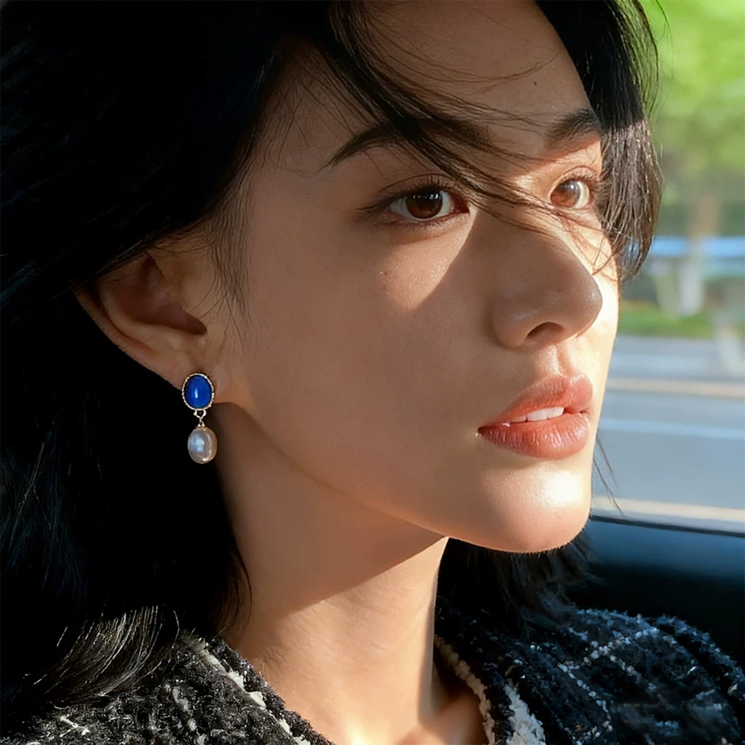 925银耳饰 法式温柔玻璃猫眼石耳钉小众优雅气质耳环高级感耳饰女