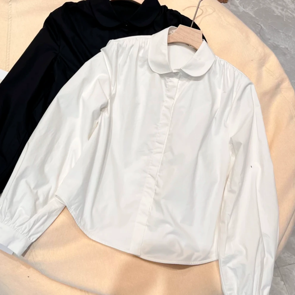 加绒衬衫女2024新款冬季桃心翻领肩褶皱衬衣设计感韩系上衣