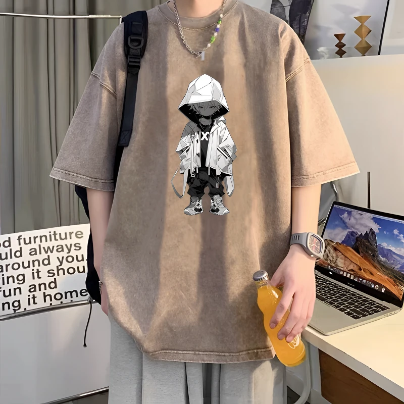 重磅短袖t恤男夏季潮牌美式宽松半袖纯棉体恤印花打底衫ins上衣服