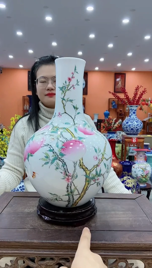 【闪购商品】摆件五福九桃天球瓶+旋转底座