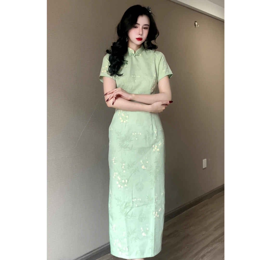 【醉佳人】夏季新款丝麻显瘦日常修身气质中国风改良旗袍 衣长125