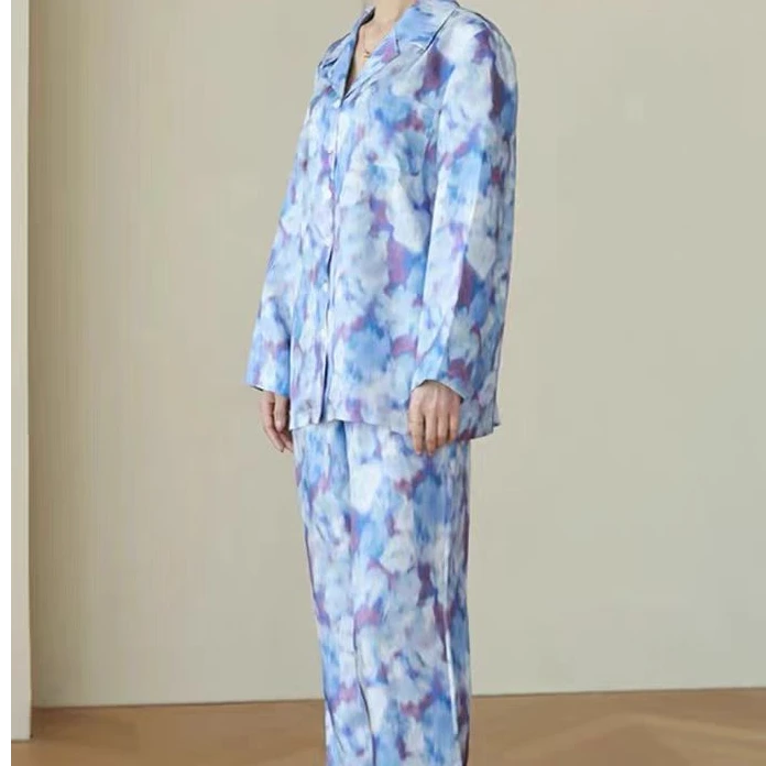 18姆米桑蚕丝真丝斜纹绸数码印花休闲家居服套装