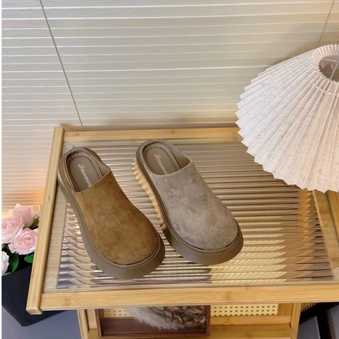 2025早春新款时尚百搭简约高级外穿女勃肯拖鞋休闲复古防滑厚底
