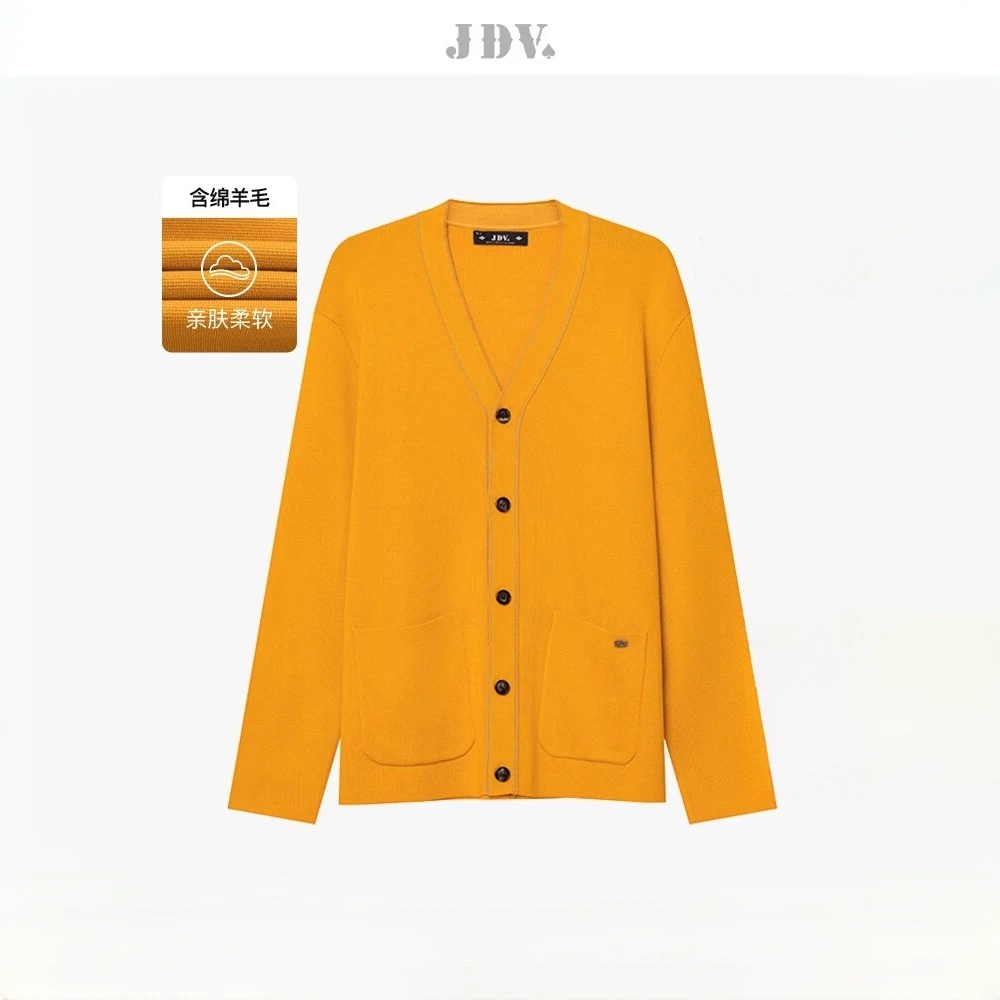 J.D.VJDV2025新品商场同款黄色V领长袖针织开衫短款外套WYN4239
