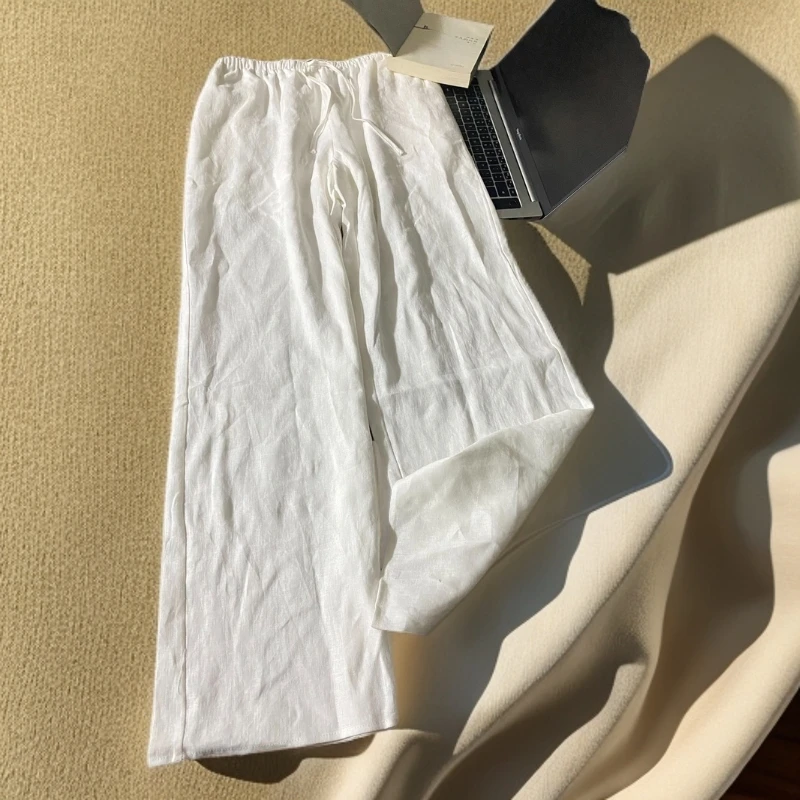 2025新款亚麻女装裤子亚麻裤100%纯亚麻正品亚麻老钱风亚麻阔腿裤