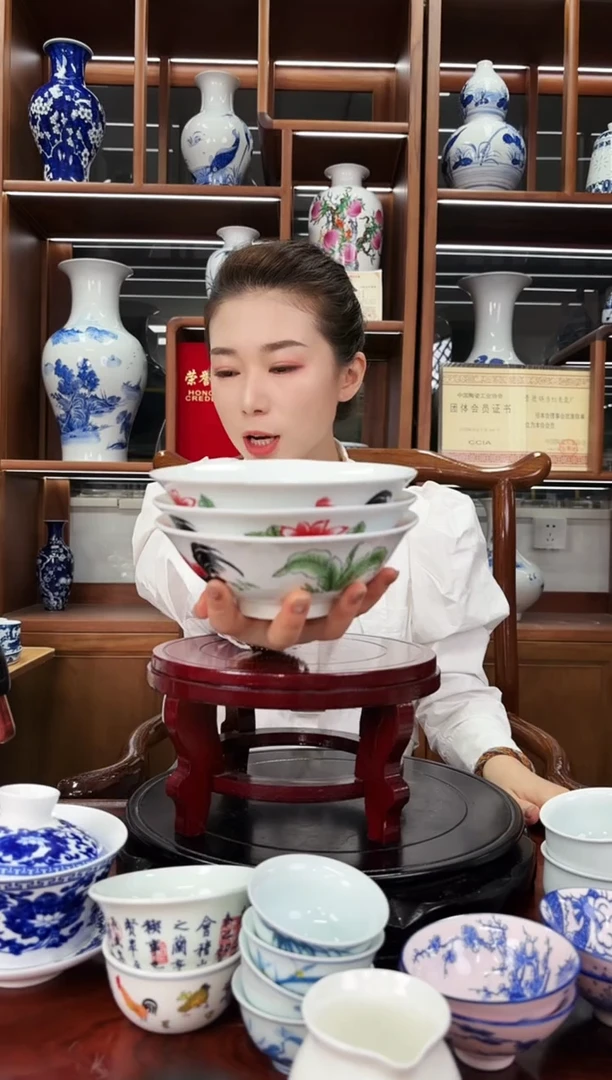 A18景德镇雄鸡破晓米饭碗3只