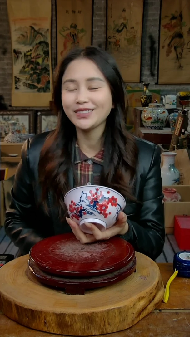 摆件陶景德镇陶瓷摆件稀土梅花米饭碗