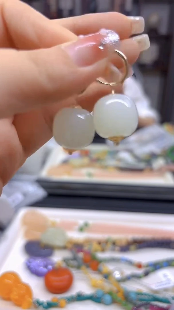 和田玉14K金镶嵌耳饰DIY款E408