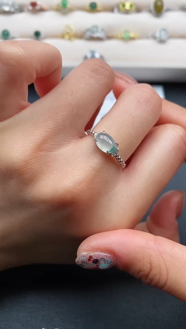 银S925镶嵌戒指翡翠缅甸天然A货翡翠11 4-9